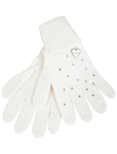 Шерстяные белые перчатки со стразами Il Trenino - 1194509180109 - Фото 1
