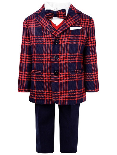 Костюм из красного пиджака в клетку, брюк, жилета и рубашки Colorichiari - 6063019980019 - Фото 1