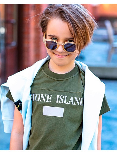 Хлопковая футболка цвета хаки Stone Island - 1132319980014 - Фото 2