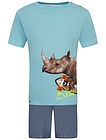 Комплект из футболки с носорогом и шорт - 3024519372936