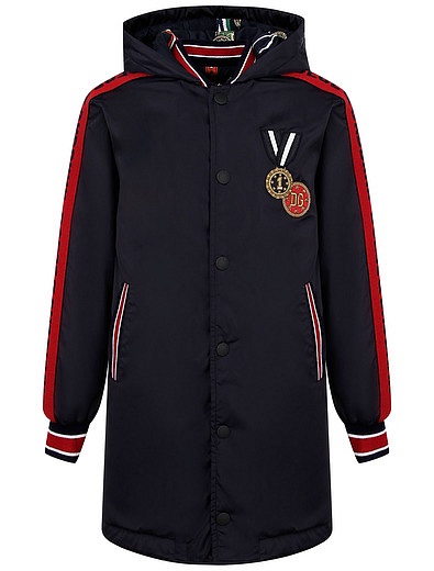 Синее пальто с капюшоном и нашивками медали Dolce & Gabbana - 1124519080519 - Фото 1