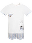 Комплект из футболки с зайчиком и полосатых шорт - 3024519271765