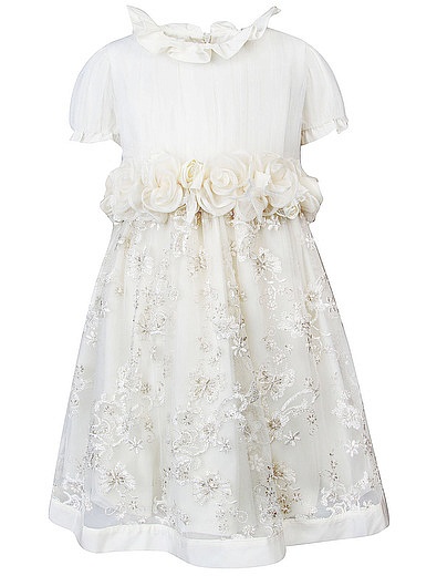 Нежный комплект из платья, расшитого кружевом, цветочным декором и болеро Piccoli Lords - 3022109680553 - Фото 3