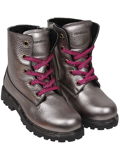 Серебристые ботинки с розовыми шнурками RONDINELLA - 2034509080896 - Фото 1
