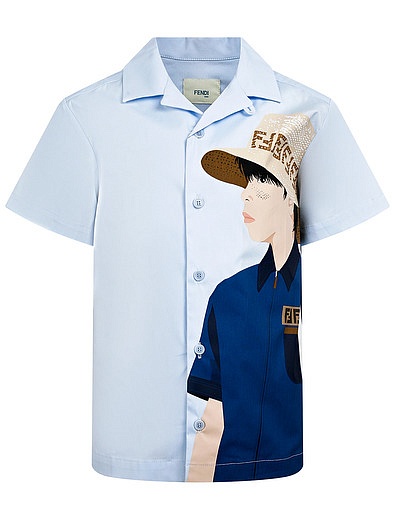 Голубая рубашка с принтом Fendi - 1014519172447 - Фото 1