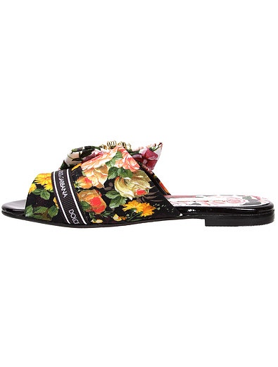 Шлепанцы с цветочным принтом декорированые камнями Dolce & Gabbana - 2203909970605 - Фото 3