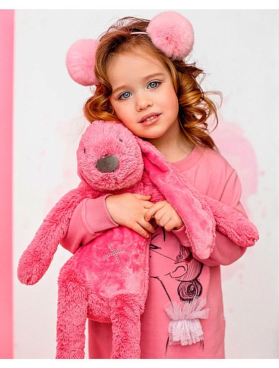 Розовое платье с аппликацией и нашивкой Il Gufo - 1054609081600 - Фото 2