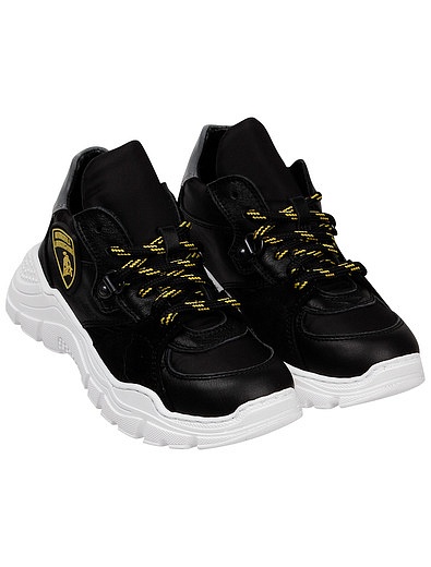 Черные кроссовки из натуральной кожи с текстильными вставками Automobili Lamborghini - 2101119980134 - Фото 1