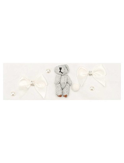 Белая повязка с бантиками и мишкой Junefee - 1424500080031 - Фото 1