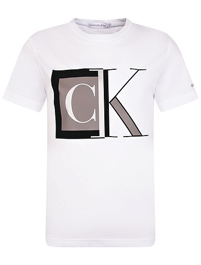 Белая футболка с крупным логотипм CALVIN KLEIN JEANS - 1134529182479 - Фото 1