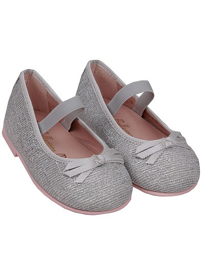 Серебряные текстильные туфли с бантиком PRETTY BALLERINAS - 2014209070076 - Фото 1