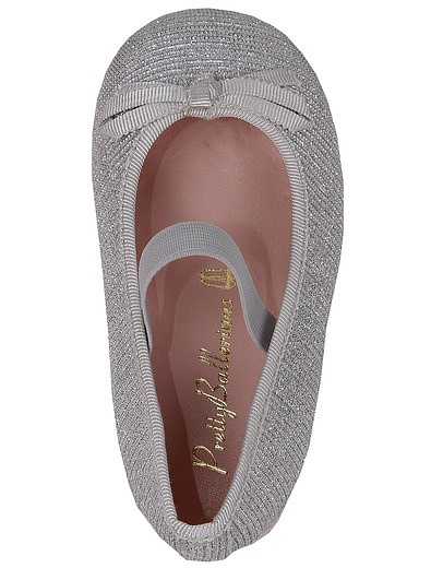 Серебряные текстильные туфли с бантиком PRETTY BALLERINAS - 2014209070076 - Фото 4