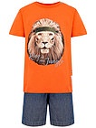 Комплект из футболки с принтом лев и шорт - 3024519171089