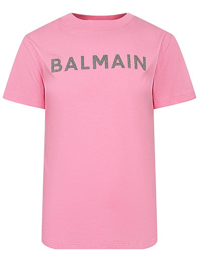 Розовая футболка с логотипом Balmain - 1134509372364 - Фото 1