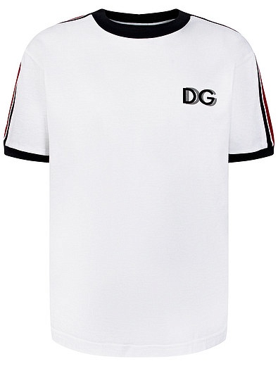 Белая футболка с логотипом и полосками на рукавах Dolce & Gabbana - 1134519174453 - Фото 1