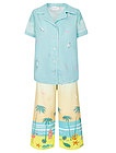 Комплект из блузы и брюк с пляжным принтом - 3024509413472