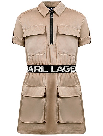 Платье с накладными карманами и логотипом на поясе KARL LAGERFELD - 1054509276434 - Фото 1