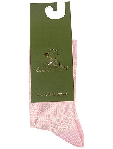 Розовые носки с жаккардовым узором WOOL & COTTON - 1534509180271 - Фото 1