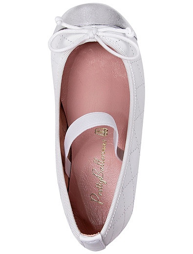Белые стеганые туфли с серебряными мысами PRETTY BALLERINAS - 2014509172005 - Фото 4