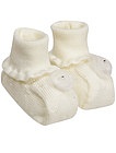 Кремовые носки-пинетки из шерсти с цветами - 1532109880065