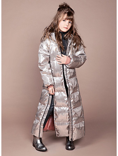 Блестящее пуховое пальто с трикотажными манжетами NAUMI - 1124209980143 - Фото 2