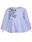 Блуза в полоску с вышивкой в виде цветов - 1031409870177