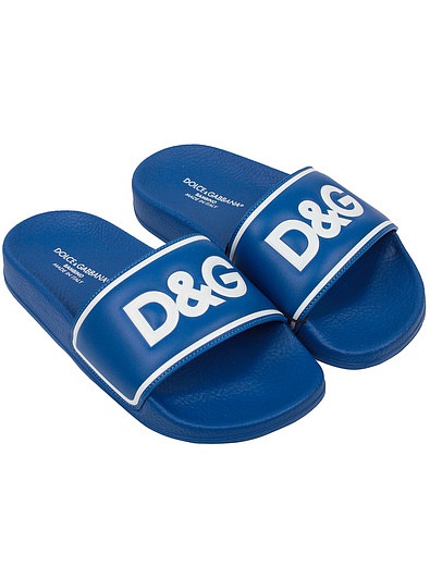 Синие Шлепанцы пляжные с логотипом Dolce & Gabbana - 2284519270095 - Фото 1