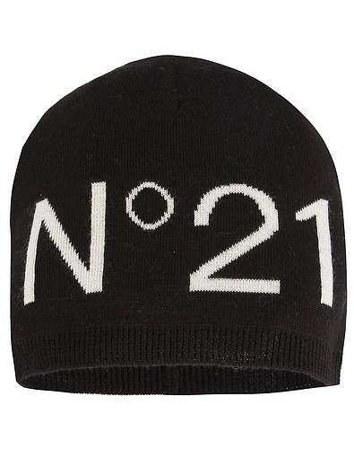 Чёрно-белая шапка с крупным логотипом №21 kids - 1354509281521 - Фото 1