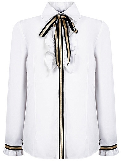 Белая блуза с бантом и жабо Aletta - 1034509180719 - Фото 1