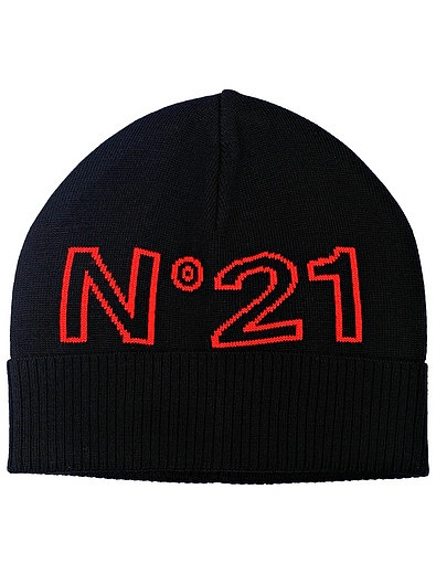 Чёрная шапка с контрастным логотипом №21 kids - 1354528180010 - Фото 1