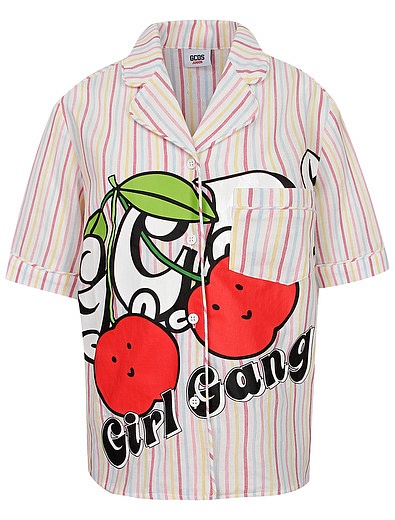 Блуза в разноцветную полоску с вишнями GCDS mini - 1034509373494 - Фото 1