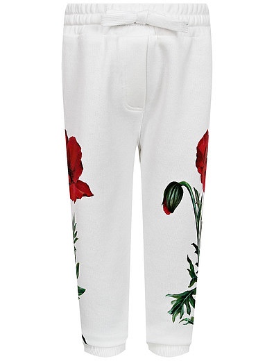 Белые спортивные брюки с маками Dolce & Gabbana - 4244509370790 - Фото 1
