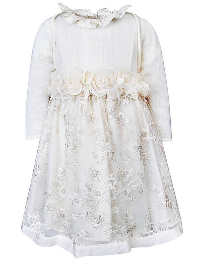 Нежный комплект из платья, расшитого кружевом, цветочным декором и болеро Piccoli Lords - 3022109680553 - Фото 1