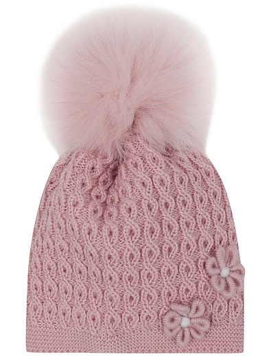 Розовая ажурная шапка с меховым помпоном Marlu - 1354509081954 - Фото 1
