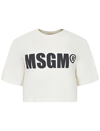 Кремовая укороченная футболка с логотипом MSGM - 1134509370209 - Фото 1