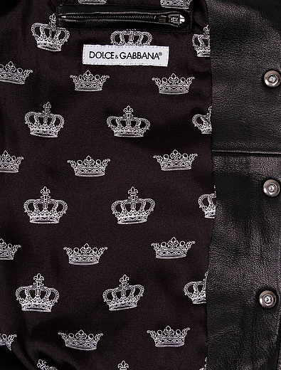 Куртка кожаная с нашивками логотипа Dolce & Gabbana - 1071118881033 - Фото 3