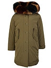 Пуховая куртка хаки с натуральным мехом - 1072309980108