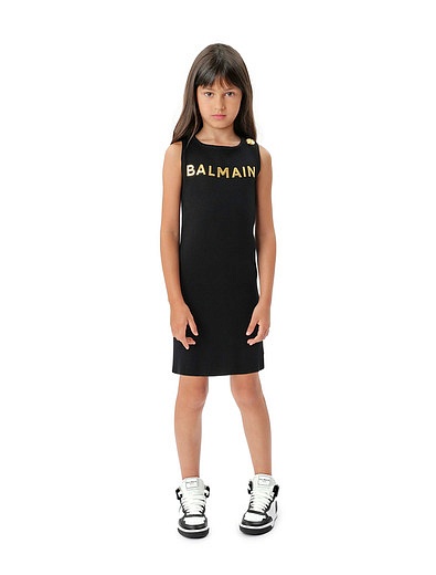 Платье без рукавов с золотистым лого Balmain - 1054509275505 - Фото 4
