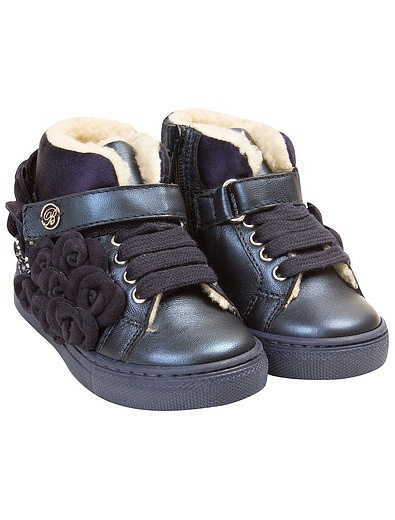 Синие ботинки с аппликацией из цветов Miss Blumarine - 2031409680010 - Фото 1