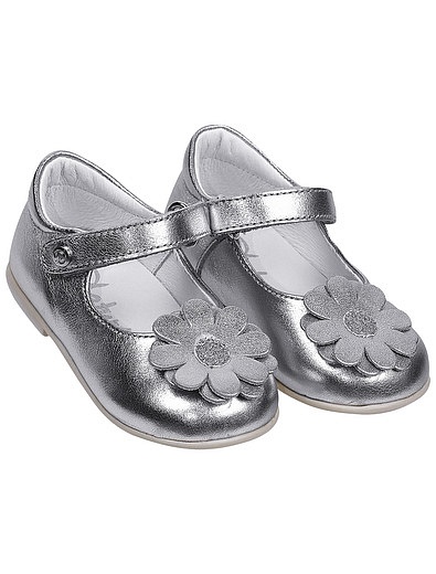 Серебристые туфли с цветочком Naturino - 2014509170018 - Фото 1