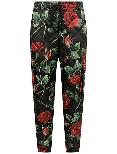 утепленные стеганые брюки с принтом розы Dolce & Gabbana - 1604509181292 - Фото 1