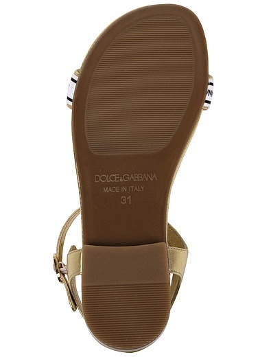 Босоножки золотого цвета с лентой логотипа Dolce & Gabbana - 2160109970616 - Фото 5