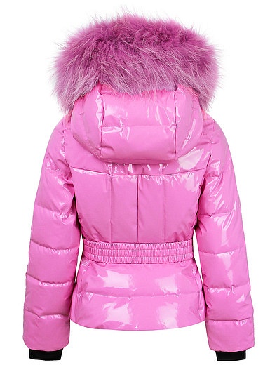 Розовая куртка с поясом и отделкой из меха енота NAUMI - 1072609980228 - Фото 2