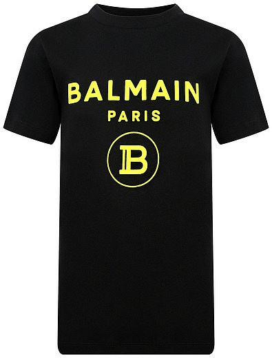 Черная хлопковая футболка с желтым логотипом Balmain - 1134529181830 - Фото 1