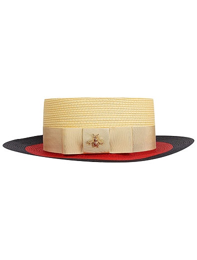 Шляпа с эффектом соломы с украшением пчела GUCCI - 1172109070044 - Фото 1