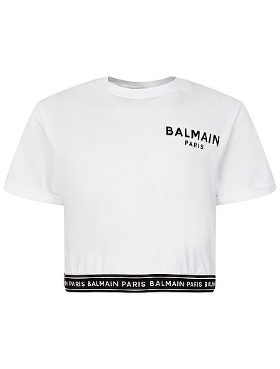 Укороченная хлопковая футболка Balmain - 1134509378687 - Фото 1