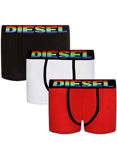 Трусы с цветным логотипом на резинке 3 шт Diesel - 1524519281082 - Фото 1
