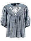 Блуза из хлопка и льна с вышивкой - 1034509374149