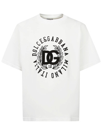 Кремовая футболка с круглым логотипом Dolce & Gabbana - 1134519280970 - Фото 1