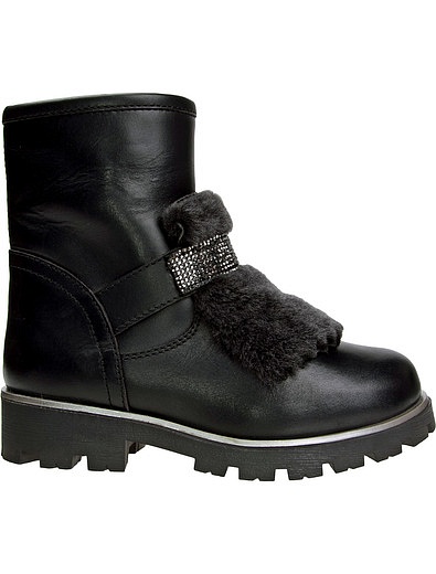 Черные ботинки с меховыми вставками UNISA - 2031109780089 - Фото 2